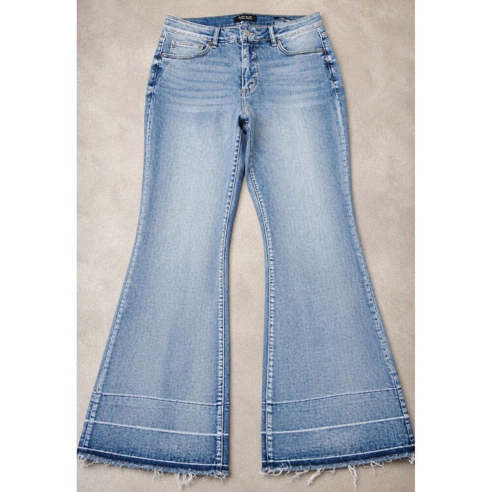 Judy Blue Flare Jeans Womens 18W Light Wash Raw Hem Plus Size Denim
